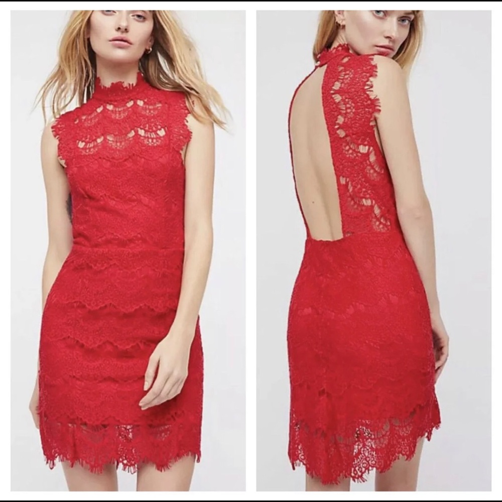 Free People Daydream Lace Dress in Cherry NWT
